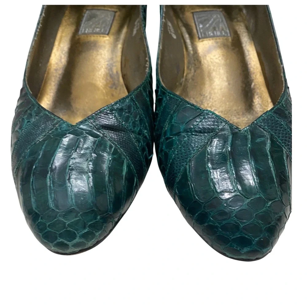 J.‎ Renee Womens Emerald Green Snakeskin Embossed Kitten Heel Pumps Size 6.5M